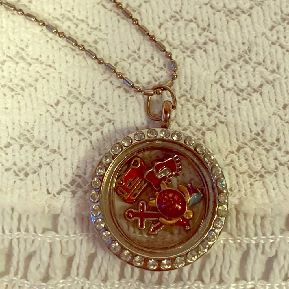 Silver with Rhinestones Charm Necklace